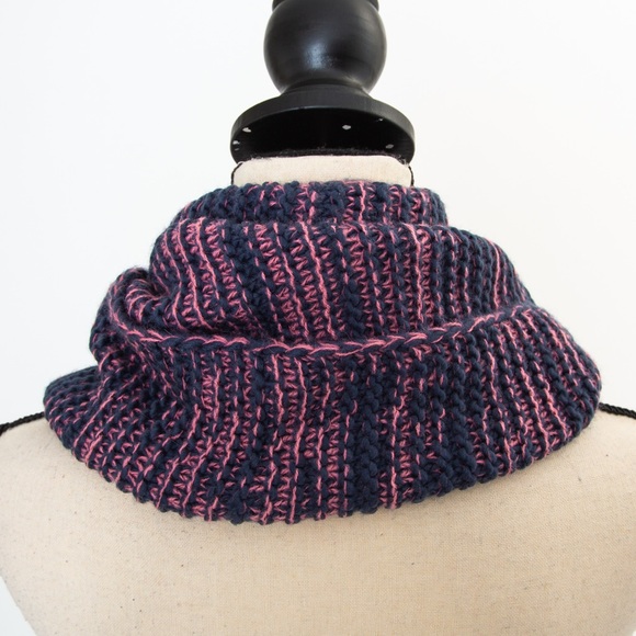 Comfy cozy warm navy & pink tweed blend preppy infinity scarf 100% acrylic - Picture 2 of 9